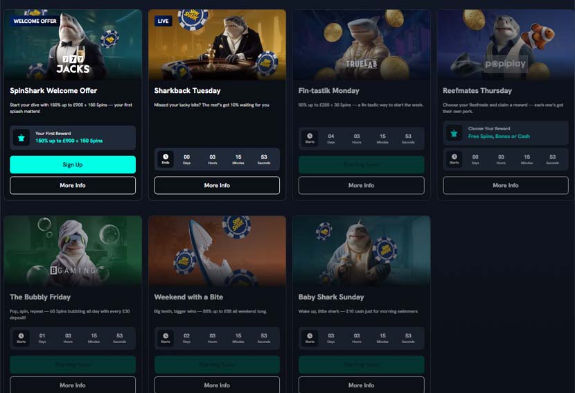 Spinshark Casino bonuses screenshot