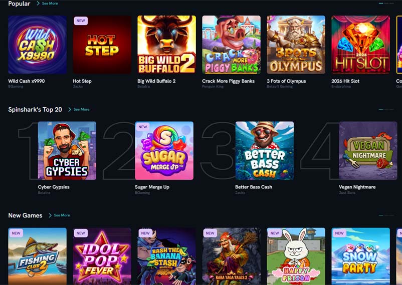 Spinshark Casino games screenshot