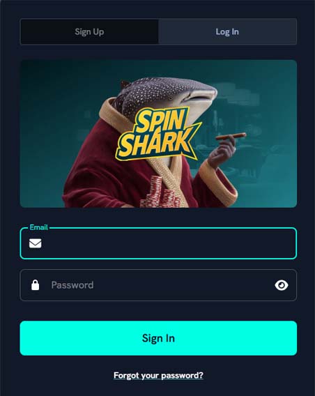 Spinshark Casino login screenshot