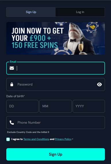 Spinshark Casino signup screenshot